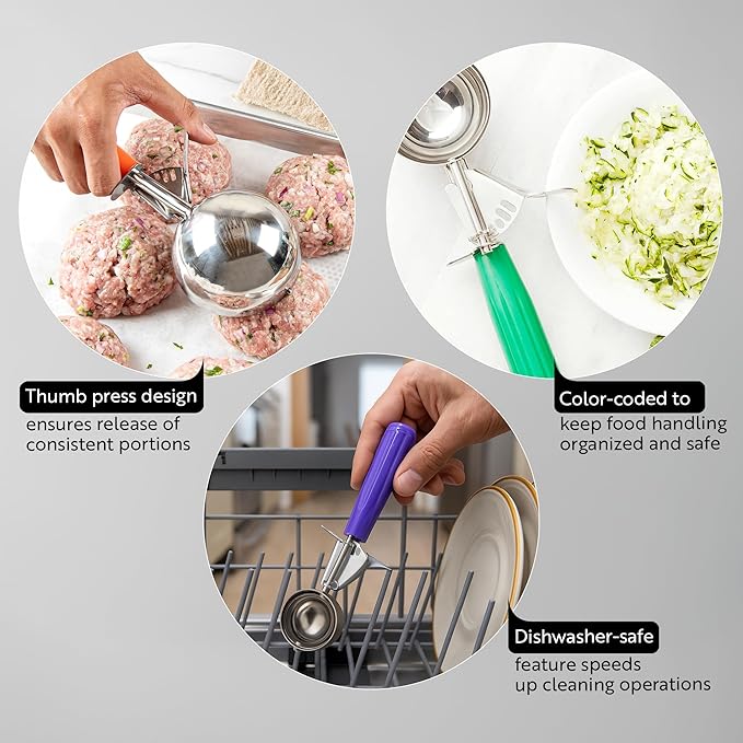 Restaurantware 2 Ounce Portion Scoop, 1 Trigger Release Stainless Steel Cookie Scoop - With Blue Handle, Stainless Steel Disher, For Portion Control, Cookie Dough, Cupcake Batter, Or Ice Cream