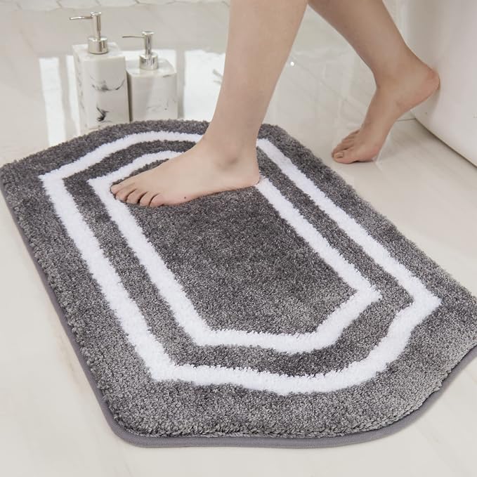 COSY HOMEER Extra Thick Bath Linen Sets Rugs - Anti-Slip Bath Mats Soft Plush 100% Strong Polyester Living Room Bathroom Water Absorbent(Grey,24x48 - Inches)
