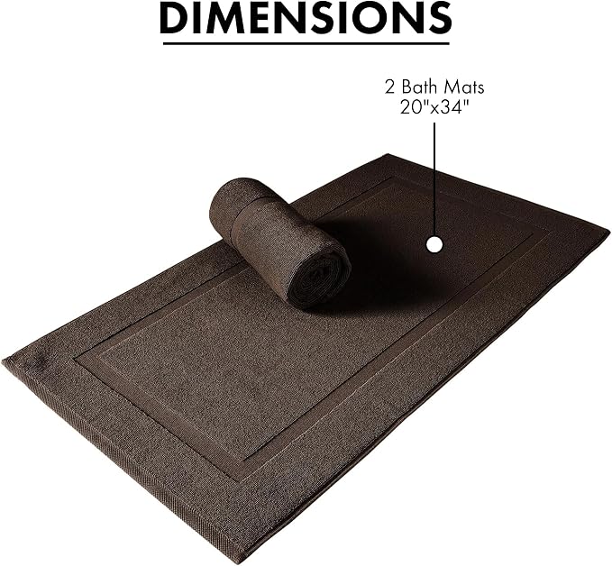 SALBAKOS 2-Piece 100% Turkish Cotton Bath Mat Towel, 20x34 inch, Chocolate | Bathroom Floor Towels, Thick Soft Most Absorbent Quick-Dry Durable Large Size Foot Rug, Premium Hotel Quality Made in Turkey