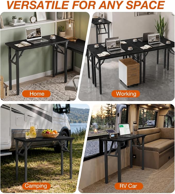 XBurmo Folding Desk Foldable Table, No Assembly 35.8" Foldable Desk Space-Saving Workstation for Small Space, Computer Table, Flat Storage for Home Office, Bedroom, Dorm, Study Room, Dark Oak