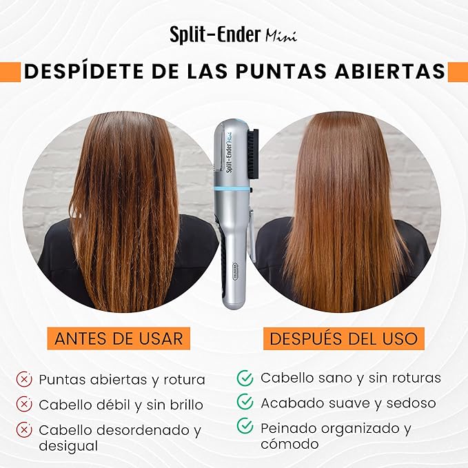 Split-Ender Mini Cordless Split End Hair Trimmer for Dry, Damaged, Brittle, or Frizzy Hair - Battery Operated Clipper for Straight and Curly Hair - Blue