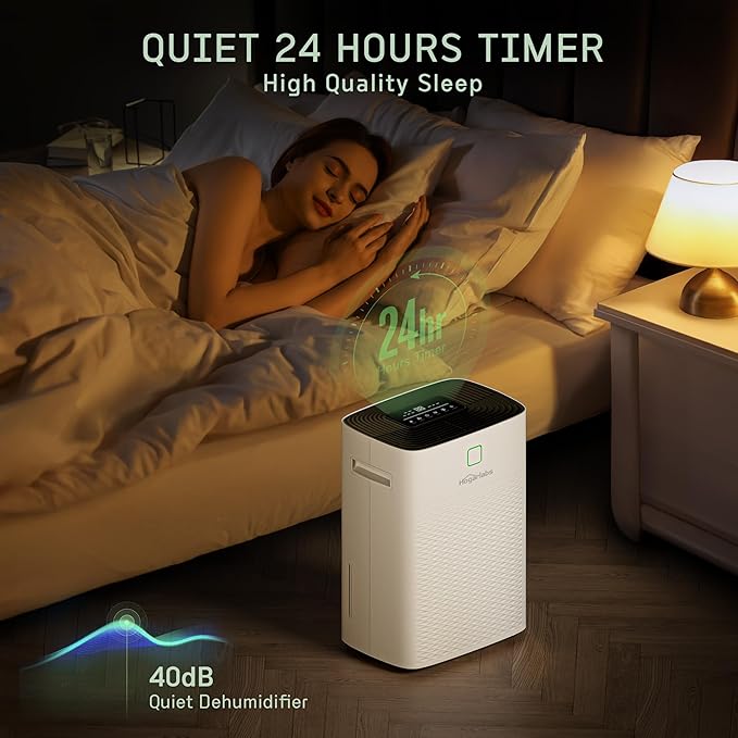 100 Pints Dehumidifier for Basement Home, Smart Silent Dehumidifier with Drain Hose, 1.32 Gal Water Tank, Intelligent Humidity Control, 24H Timer, for Large Room Bathroom Bedroom