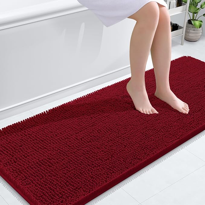 OLANLY Bathroom Runner Rugs 59x24, Extra Soft Absorbent Chenille Bath Rugs, Rubber Backing Quick Dry, Machine Washable Long Bath Mats for Bathroom Floor, Tub and Shower, Home Decor Accessories, Red