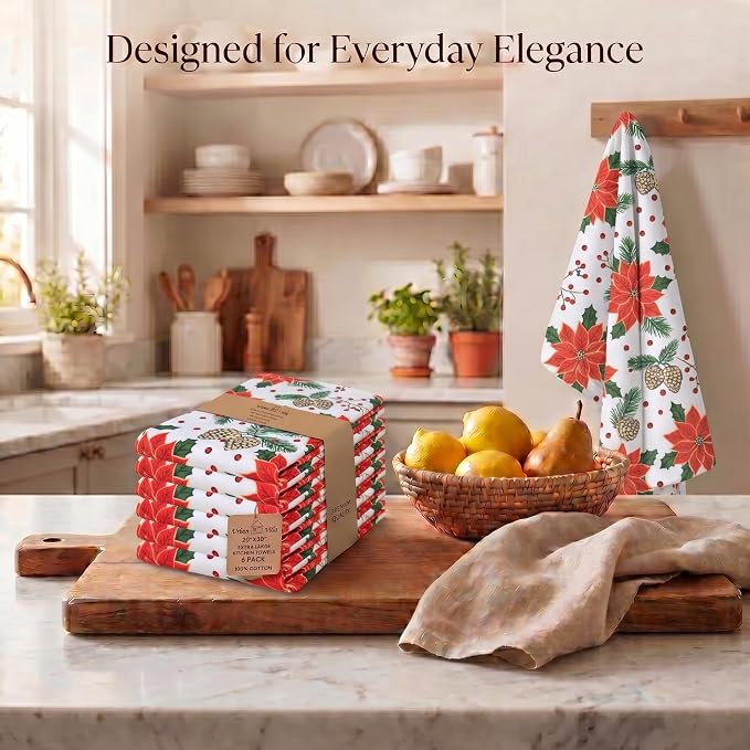Urban Villa Kitchen Towels Cotton Dish Towels 20”x30”(Set of 6) Pinecone