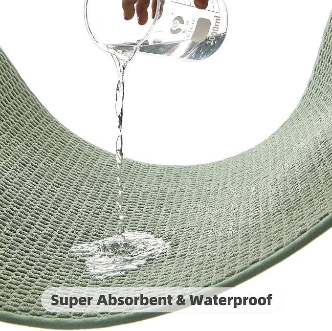TYUU Toilet Rug, Thin Toilet Rugs U Shaped Washable Non Slip Absorbent Quick Dry Low Pile Toilet Mat, Sage Green 20"x24" U Shape