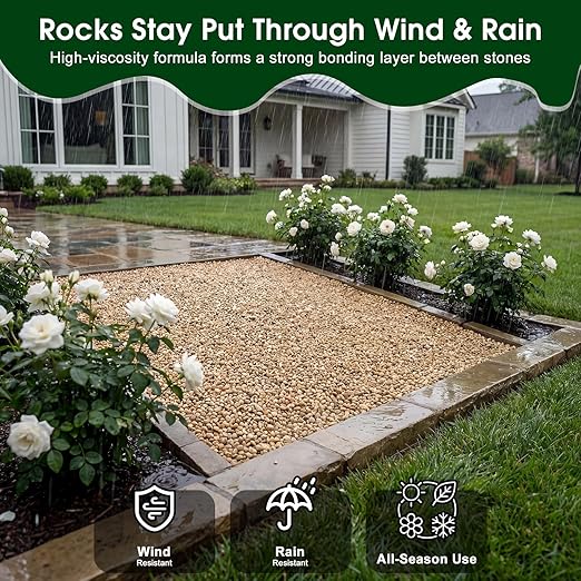 Teexpert 1 Gallon Rock Glue for Landscaping – Strong Pea Gravel Binder & Stone Adhesive for Walkways, Yards, Patios, and Decorative Driveway Edges