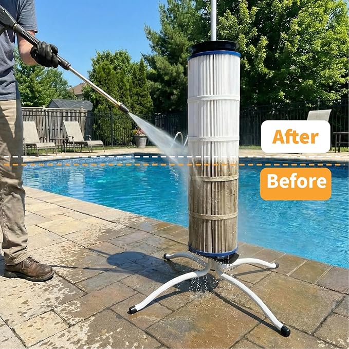 Pool Cartridge Filter Cleaning Stand with Installation Tool Kit & Hands-Free Design for Easy Removal & Reinstall – Fits 3", 4", 6" Filters