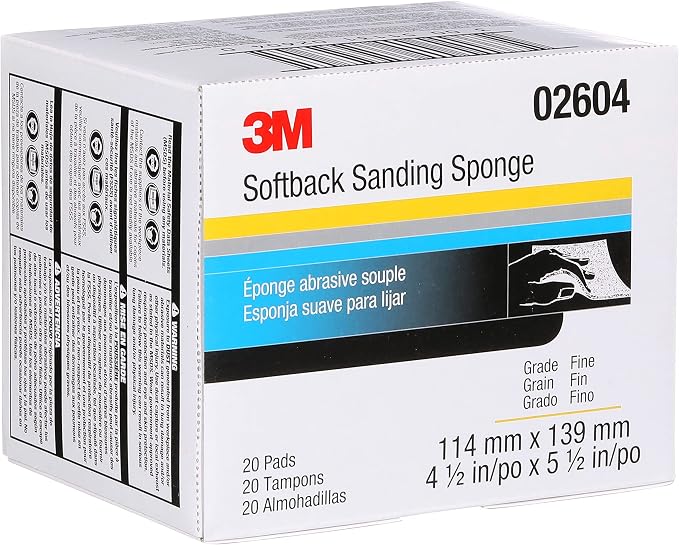 3M Softback Sanding Sponge, 02604, 4 1/2 in x 5 1/2 in (115mm x 140mm), Fine, 20 sponges per pack