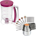 KPKitchen Pancake & Cupcake Batter Dispenser and Stainless Steel Measuring Cups and Spoons Set of 14 - Perfect for Waffles, Cakes, Crepes or Any Baked Goods - 7 Cup and 7 Spoon Metal Measure Sets