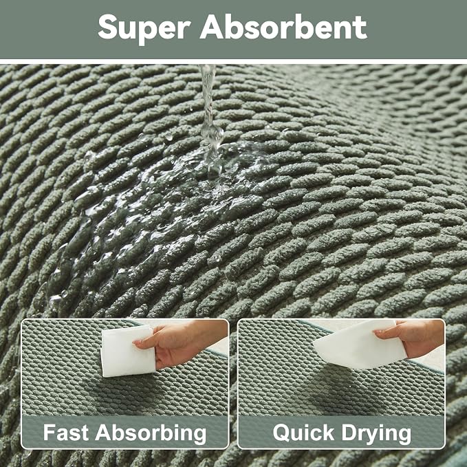 Triohero Toilet Rug, Thin Toilet Rugs U Shaped Washable Non Slip Absorbent Quick Dry Low Pile Toilet Mat, Sage Green 20"x24" U Shape