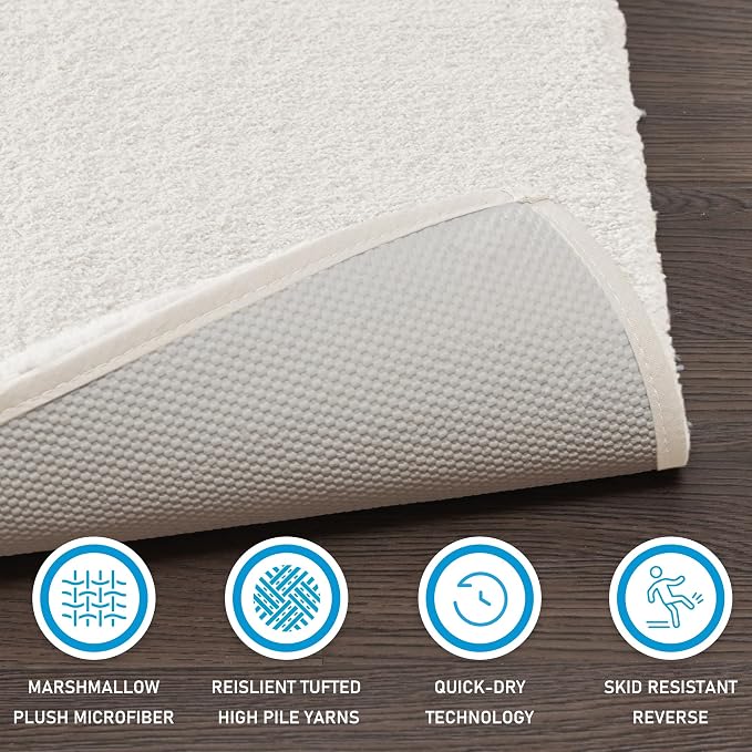 Madison Park Marshmallow Bathroom Rug Non Slip, Luxrurious Plush Bath Mat, Absorbent, Quick Dry, Spa Design Bath Room Décor, 20x30, Cream