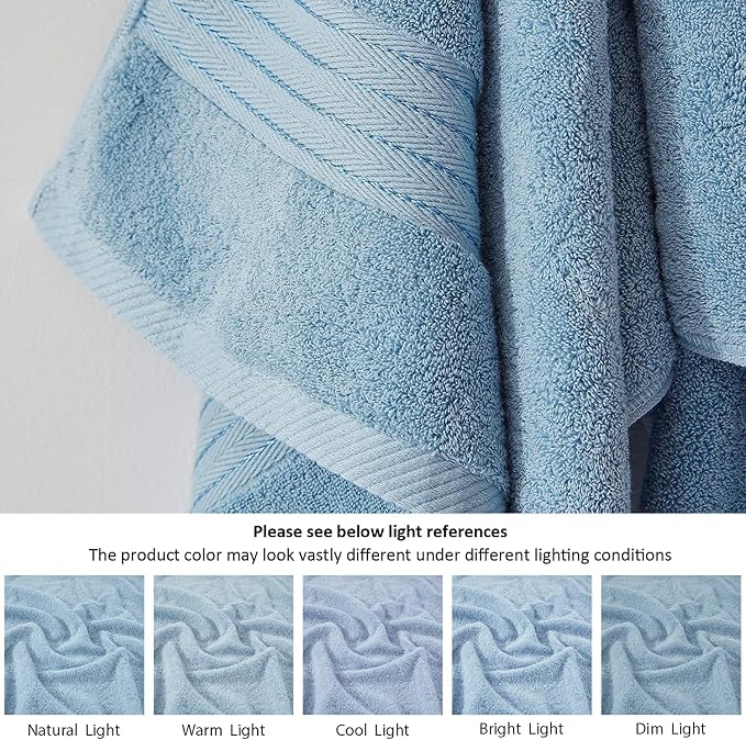 COZYART Luxury Bath Towels 2 PCS, Light Blue 100% Turkish Cotton 650 GSM | OEKO-Tex 100 Certified Zero Twist Ring Spun, Soft Absorbent Quick Dry, Plush Fluffy, Breathable Hotel Quality for Daily Use
