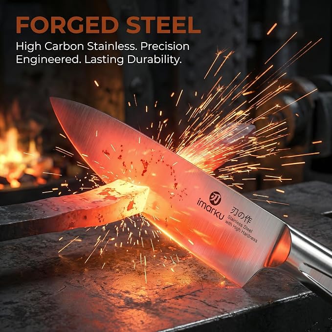 imarku Japanese High Carbon Stainless Steel Knife Set with Block, Precision-Forged Gyutou Kitchen Knives with Built-in Sharpener, Ultra-Sharp 10–15° Edge, Ergonomic Non-Slip Handle, Dishwasher Safe