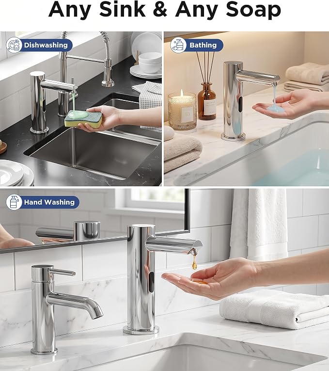 Automatic Touchless Soap Dispenser for Kitchen Sink, 33.81 oz Bottle | Built-In Electric Dish Liquid Soap Dispenser with Infrared Sensor, Plug-In Powered, Fits 1" Hole For Kitchen Bathroom