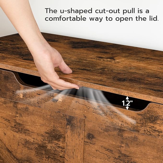 HOOBRO Storage Bench, 39.4” Retro Wooden Storage Chest with U-Shaped Cut-Out Pull, Safety Hinge, Supports 220 lb and Easy Assembly for Toy Box Organizer (Rustic Brown) BF771CW01G1