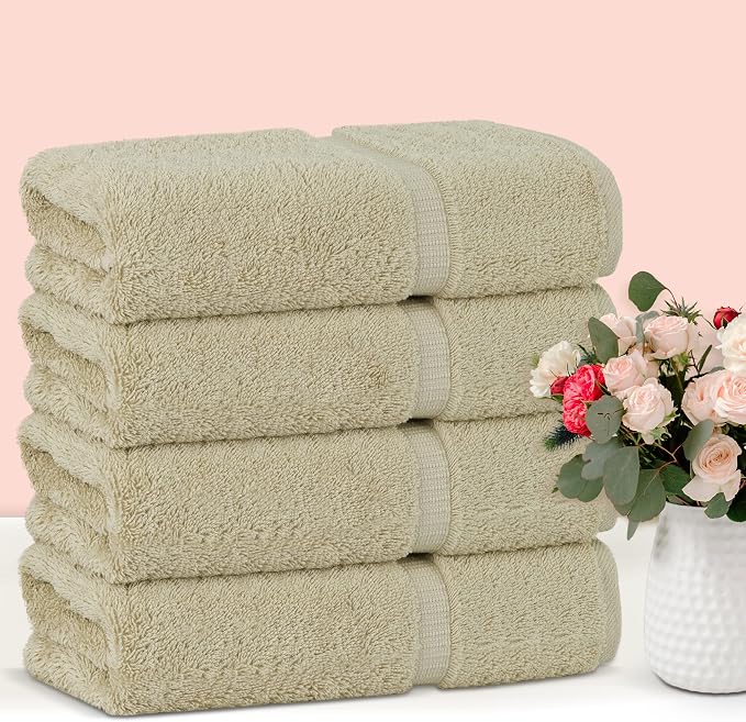 Chakir Turkish Linens 4 Piece Large Bath Towels, 100% Cotton Turkish Towels for Bathroom, Luxury Soft Absorbent Bath Towel Set, 27 x 54 Inches, Beige
