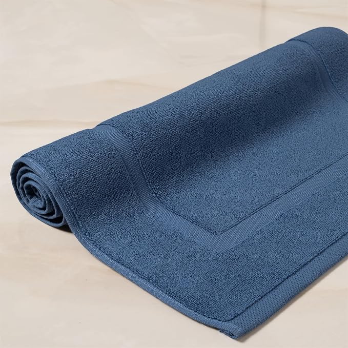 SALBAKOS 2-Piece 100% Turkish Cotton Bath Mat Towel, 20x34 inch, Navy | Bathroom Floor Towels, Thick Soft Most Absorbent Quick-Dry Durable Large Size Foot Rug, Premium Hotel Quality Made in Turkey