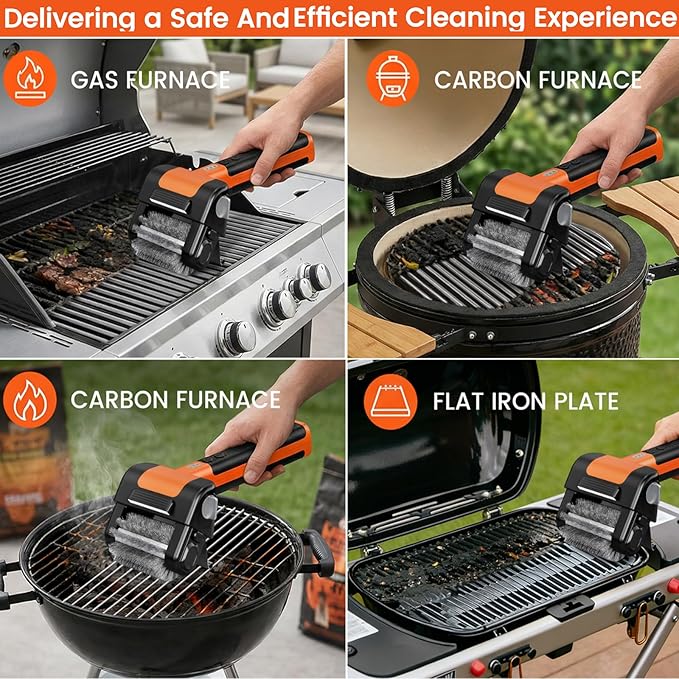 Electric Grill Brush, 950 RPM Cordless Electric BBQ Grill Cleaner with 4500mAh Battery, LED Light, 304 Stainless Steel Brush Head, Grill Clean for Outdoor Grill, No Preheating for Father's Day