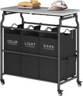 Hoctieon 3 Section Laundry Sorter with Iorning Board, Laundry Hamper, Black | Lockable Wheels, Laundry Basket Organizer with Wheels, Heavy Duty Clothes Organizer, Large Clothes Separator, Removable Bags