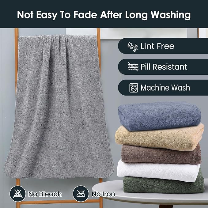 JML Microfiber Bath Towels, 2 Pack, 30 in x 60 in, Grey | Oversized, Ultra Soft, Super Absorbent, Fast Drying, No Fading, Use for Sports, Travel, Fitness, SPA, Yoga