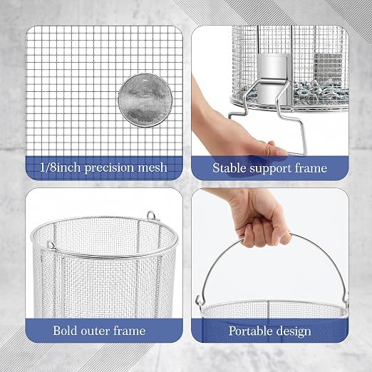 1 Pcs 1/8″ Mesh 5 Gallon Dip and Drain Stainless Steel Part Cleaning Strainer Basket for Buckets Swing Handle for Mechanics Auto Parts Washing Garage Shop & Home Workshop, Bucket Not Included