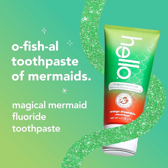Hello Magical Mermaid Kids Toothpaste with Fluoride, Orange Dreamsicle Flavor Toothpaste for Kids, Safe for Ages 2 and Up, Helps Prevent Cavities, Strengthen Enamel, Polish Teeth, 12 Pack, 4.2 Oz Each