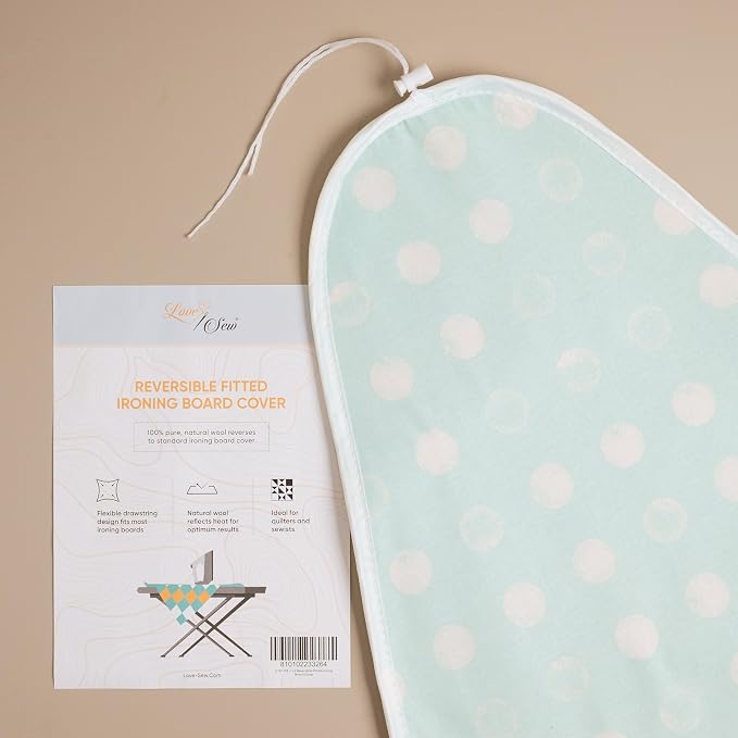Wool Reversible Fitted Ironing Board Cover - 2 in 1 - One Side Wool One Side Cotton (Fits 54" x 18" Standard Ironing Boards) (Aqua Blue)