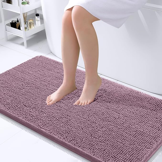 OLANLY Large Bathroom Rugs 40x24, Extra Soft Absorbent Chenille Bath Rugs, Rubber Backing Quick Dry, Machine Washable Bath Mats for Bathroom Floor, Tub and Shower, Home Decor Accessories, Deep Plum