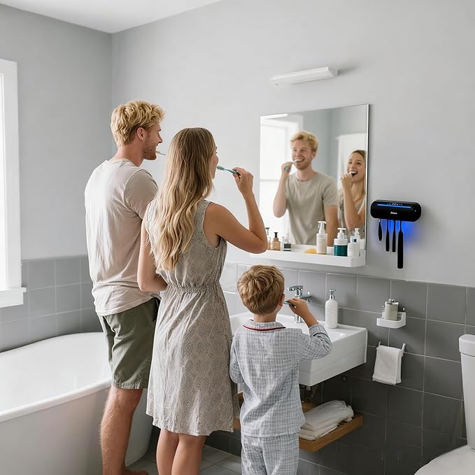 iHave Toothbrush Sanitizer and Holder, UV Toothbrush Holders for Bathrooms with 100M Negative Ions for 360° Disinfection, Mold Prevention & Odor Removal, 5-Slot Turbofan Drying Toothbrush Holder