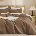 PHF Waffle Duvet Cover Set Twin XL Size, Back to School College Dorm Bedding, Ultra Soft Breathable Comforter Cover for All Season, Dorm Room Essentials Set with 1 Pillow Sham,68" x 90", Mocha