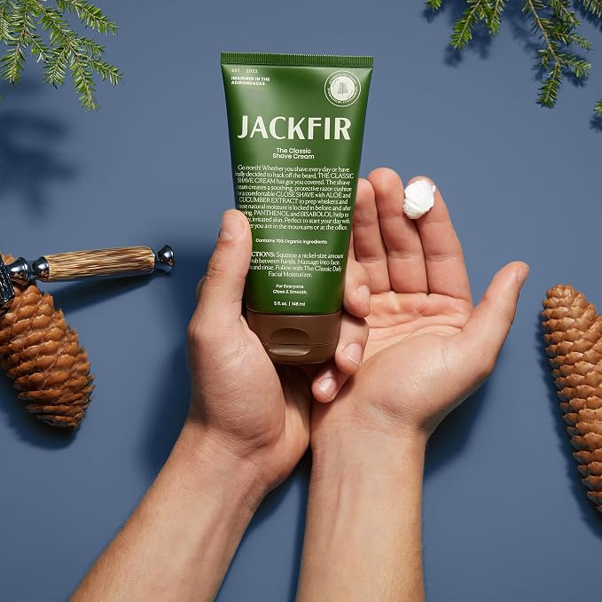 Jackfir The Classic Shave Cream - Natural Shaving Cream for Men Sensitive Skin, Face, EWG Verified, 70%+ Organic Ingredients, No Synthetic Fragrance, Dermatologist Tested, 5 fl oz