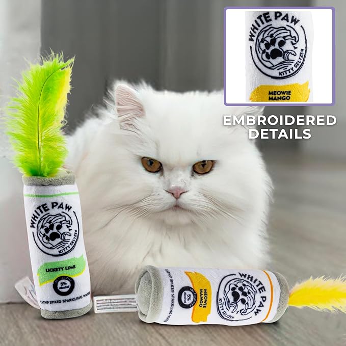 Haute Diggity Kitty White Paw Mango & Lime Set, Plush Cat Toys Catnip Filled with Interactive Crackle Sound, Safe & Durable Toys for Cat & Kitten, 2 Pcs