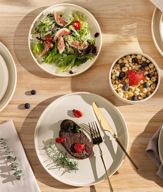 TheTerra Ceramic Dinnerware Sets for 6, 18 Pieces Porcelain Lightweight Plates and Bowls Sets, Scratch Resistant Dish Set, Oven & Microwave & Dishwasher Safe, Matte White