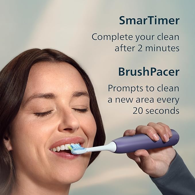 Philips Sonicare 6500 Series Electric Toothbrush - Next-Generation Sonicare Technology, Pressure Sensor, 9 Brushing Settings, SmarTimer, BrushPacer, 21-Day Runtime, Travel Case, Purple, HX7417/05