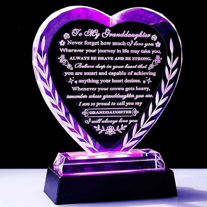 YWHL Granddaughter Gifts from Grandma Grandpa, Birthday Gifts for Granddaughter, to My Granddaughter Crystal Keepsakes Present Ideas on Graduation Wedding Mothers Day