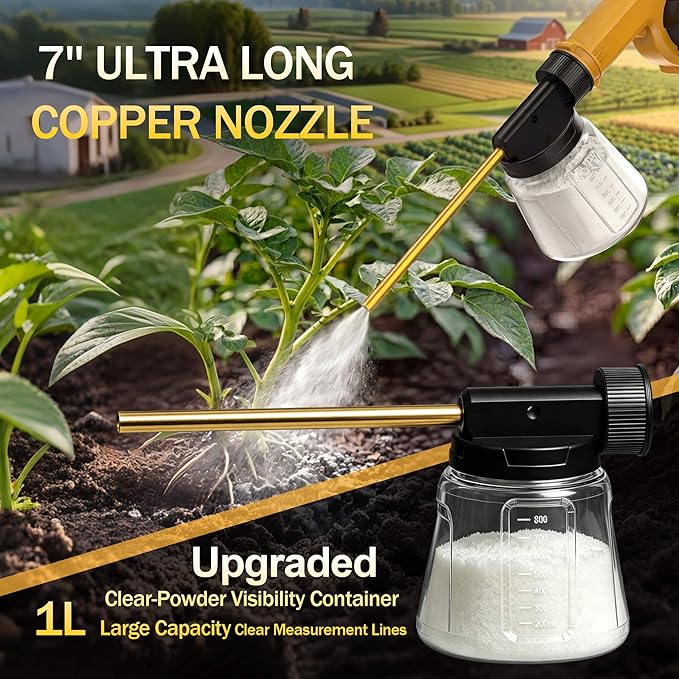 Electric Diatomaceous Earth Duster Compatible with Dewalt 20V Battery, Alternative Powder Sprayer, 1L Clear Container Powder Duster Applicator for Garden, Chicken Coop, Barn (NO Battery)
