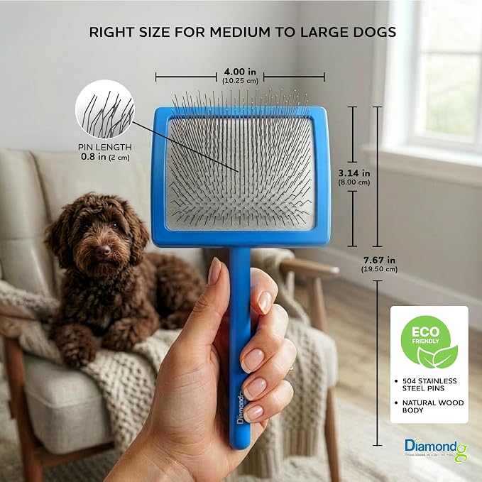 Diamondg Pet Slicker Brush for Dogs & Cats – Professional Grooming Brush for Shedding, Detangling & Coat Maintenance, Gentle Fine Wire Pins, Ergonomic Handle, Blue