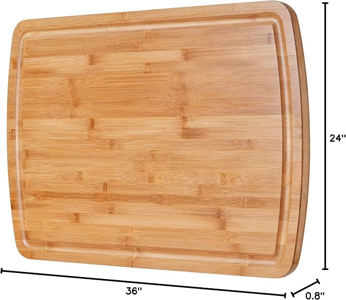 BEZIA 36"x24" Extra Large Bamboo Cutting Board, Heavy-Duty Stove Top Cover | Deep Juice Grooves, Pre-Oiled Finish, Massive Workspace for Professional Food Prep, Carving, Serving & Large-Scale Hosting