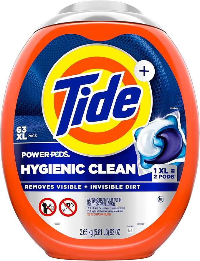 Tide Hygienic Clean Power PODS Laundry Detergent Pacs, Original Scent, 63 Count, Removes Visible and Invisible Dirt (Pack of 4)