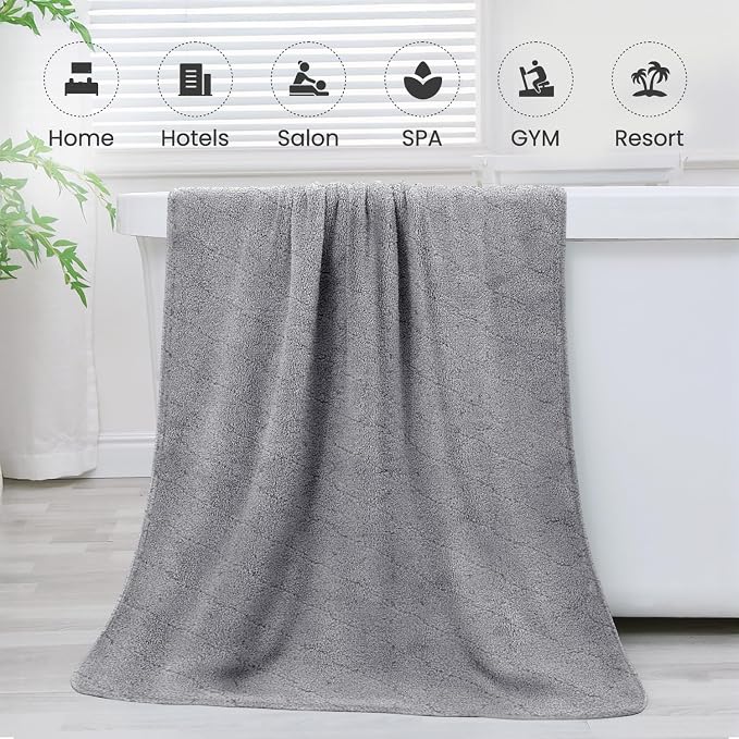 JML Microfiber Bath Towels, 2 Pack, 30 in x 60 in, Grey | Oversized, Ultra Soft, Super Absorbent, Fast Drying, No Fading, Use for Sports, Travel, Fitness, SPA, Yoga