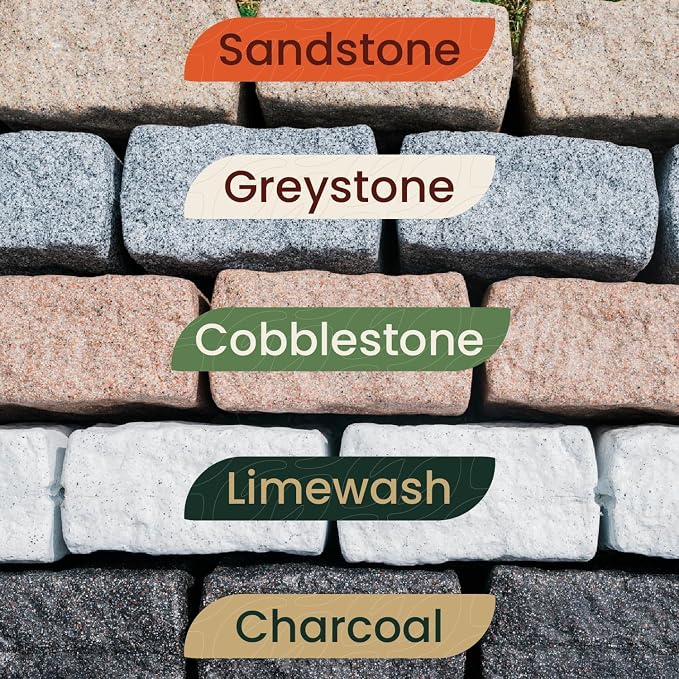 Landscape Edging | Garden Edging Border | Polyrock Blocks for Lawn Edging, Flower Beds & Yard Edging – 40 Pack | Each Section Has 6 Blocks 48" L x 4" W x 6.5" H | 80 Spikes | Limewash