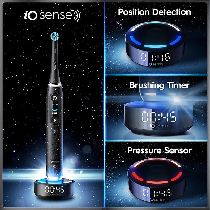 Oral-B Rechargeable Electric Toothbrush, iO9 Limited Ultimate Clean, 7 Cleaning Modes, Interactive Display, iSense Charger, Charging Travel Case, Visible Pressure Sensor, 3 Brush Heads, Rose Quartz