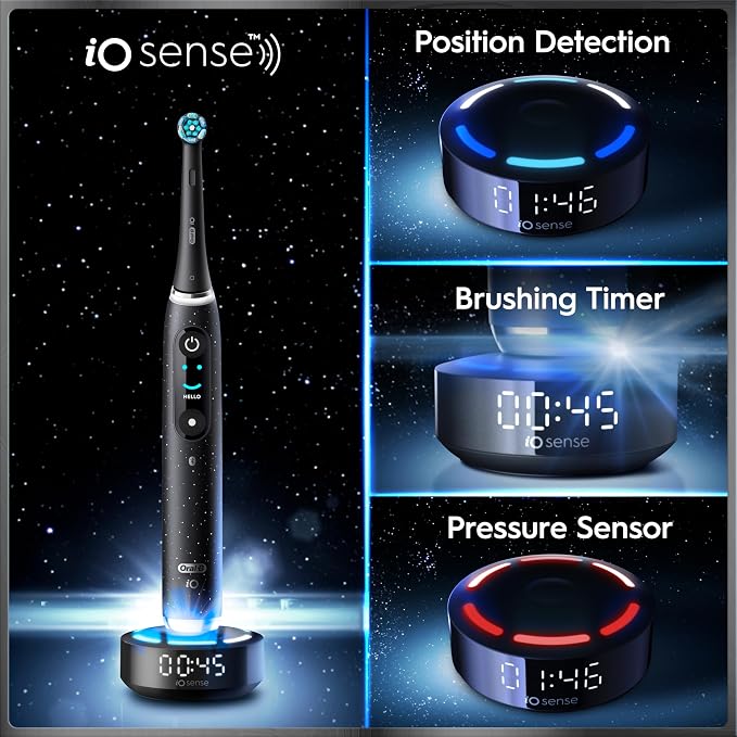 Oral-B Rechargeable Electric Toothbrush, iO10 Ultimate Clean, 7 Cleaning Modes, Interactive Display, iSense Charger, Charging Travel Case, 4 Brush Heads, Rechargeable Toothbrush, Black