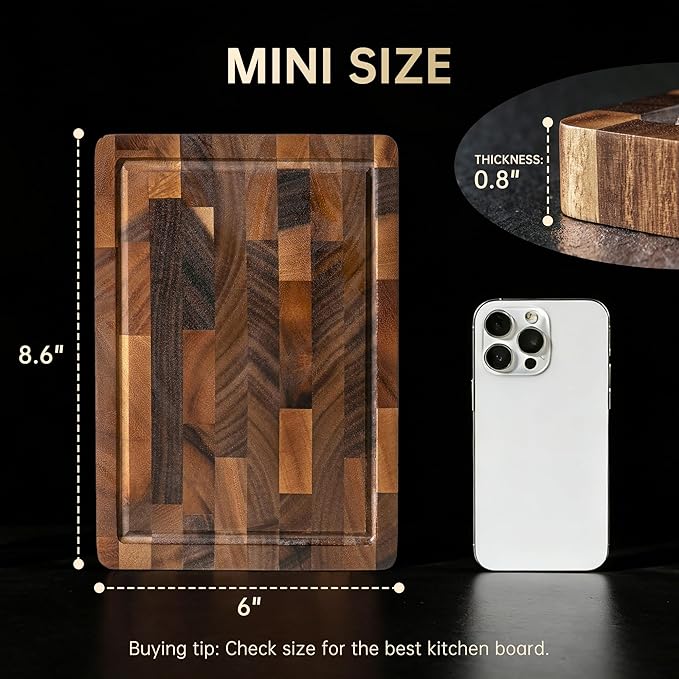Small Walnut Cutting Board, Wood Chopping Boards for Kitchen | 9"x6"x0.8" Portable Cutting Board, Compact Size for Daily Prep with Stable Non-slip Mat