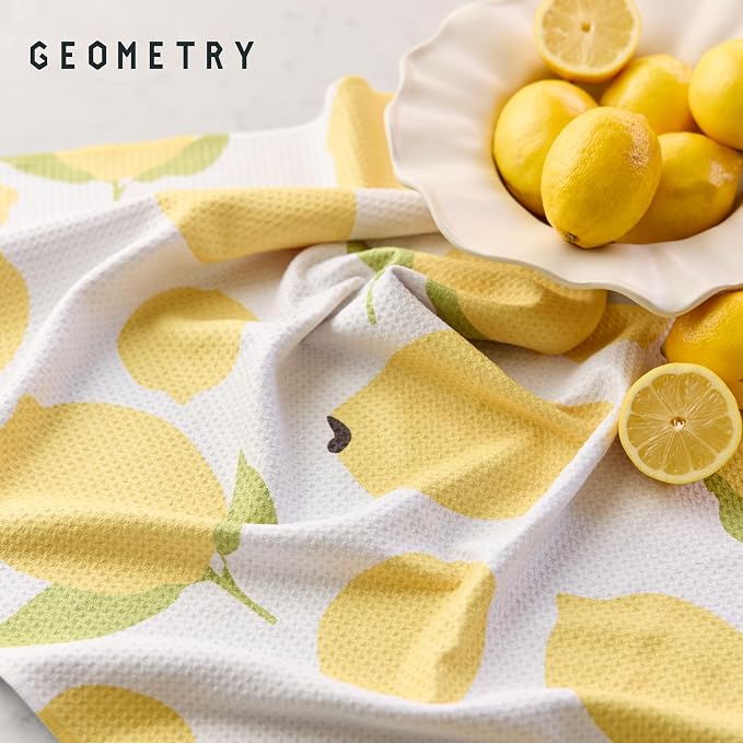 GEOMETRY Kitchen Tea Towels - Quick Dry Microfiber Dish Towels for Kitchen Sunny Lemons, 18" x 30" 1 Pack