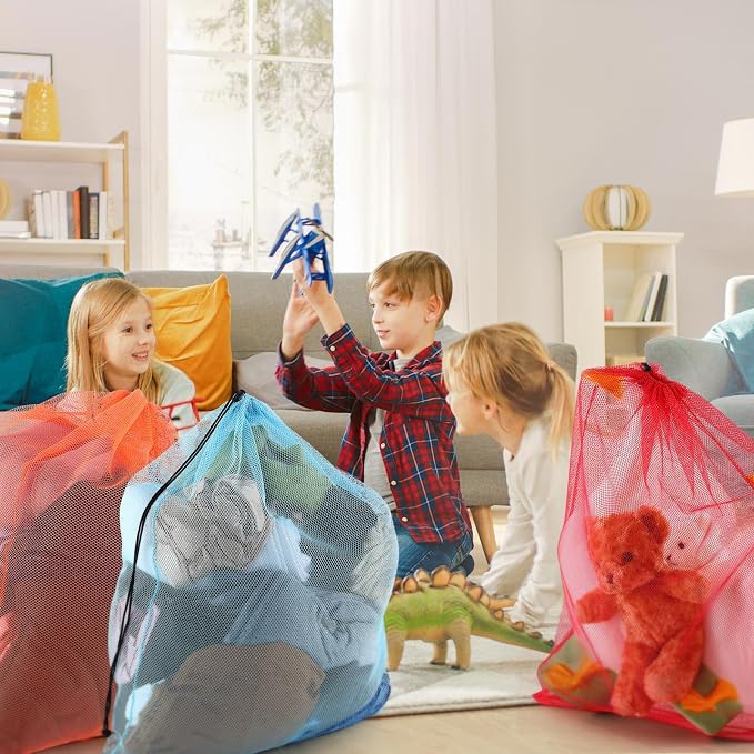 Berlune 18 Pcs 24" x 36" Large Mesh Laundry Bags Colorful Extra Large Laundry Bag Bulk with Drawstring Heavy Duty Mesh Machine Washable Drawstring Pouch