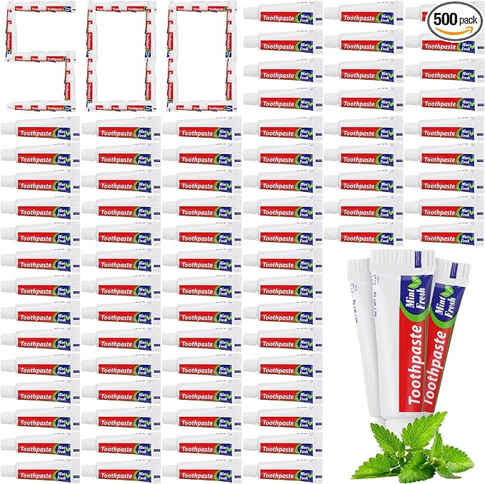 500 Pcs Mini Toothpaste Bulk Regular Clean Mint Toothpaste for Bad Breath, Helps Freshens Breath, Whitens Teeth Travel Size 0.18oz for Home Hotel Office School Camping