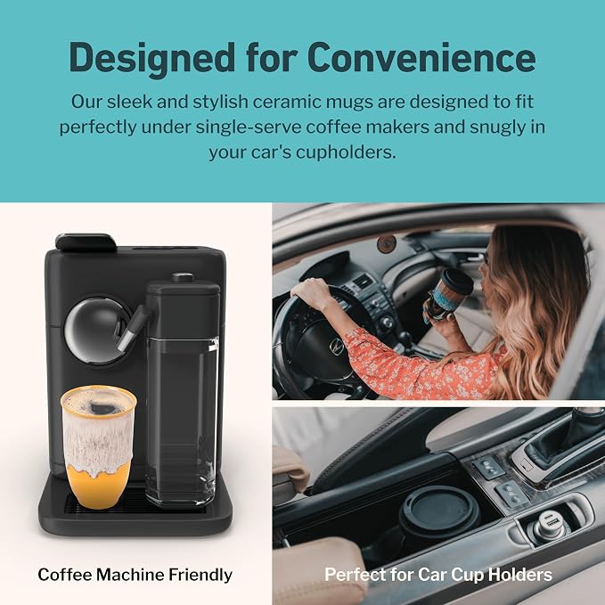 NOVA CERAMICS Grapefruit 12oz Travel Mug - To Go Coffee Tumbler With Lid - Microwave & Dishwasher Safe - Unique Design - Modern Style - Reusable - Adults
