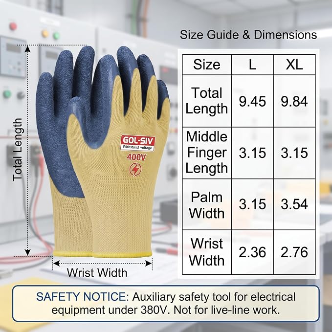 Electrical Insulated Gloves XL - 400V Low Voltage Electrician Safety Gloves, Rubber Non Slip Work Gloves For Men