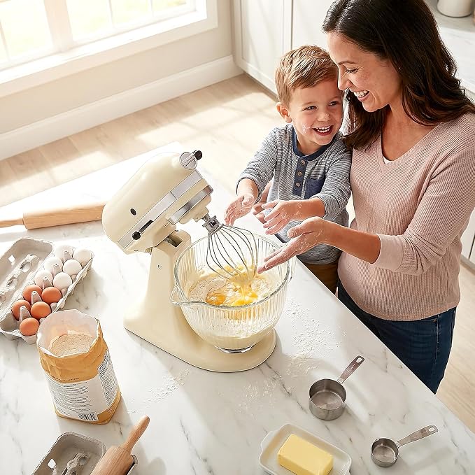 HOZODO Glass Mixer Bowl for KitchenAid 4.5 & 5-Qt Tilt-Head Stand Mixers | 5-Qt Mixing Bowl for Kitchen Aid with Measurement Markings and Handle